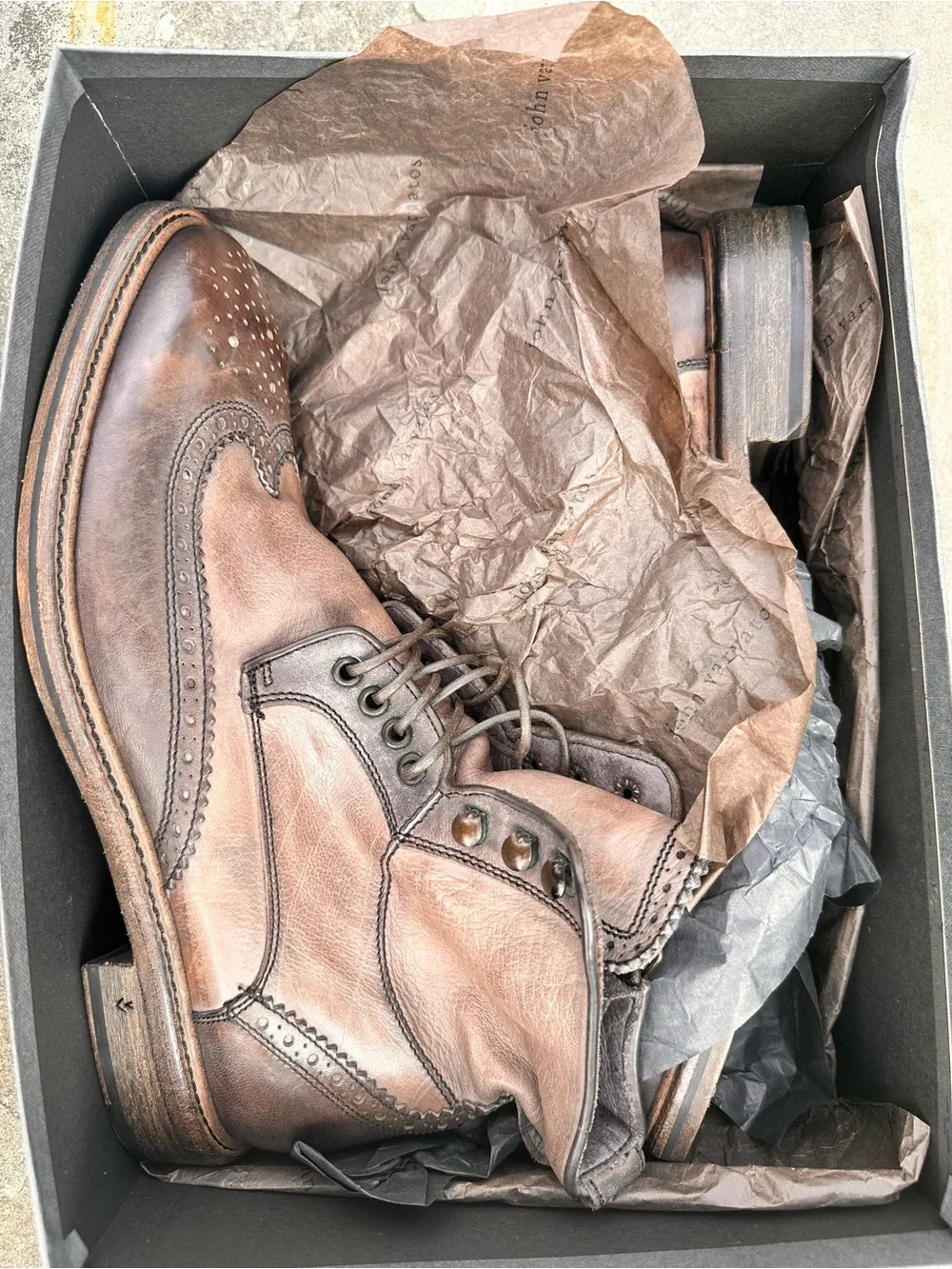 John Varvatos Brown Leather Brogue Lace-Up Boot